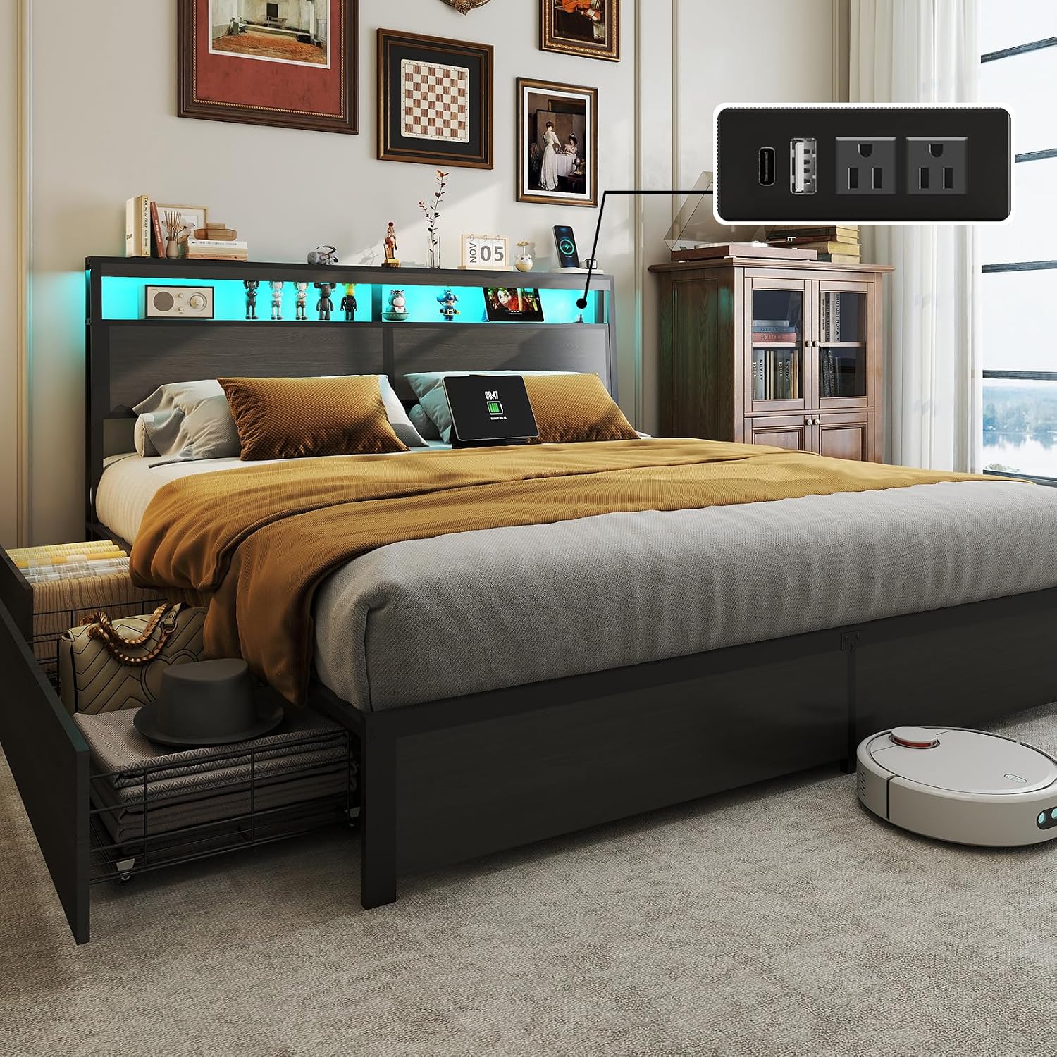 King Size Bed Frame with LED L - đánh giá và giá King Size Bed Frame With Storage Drawers