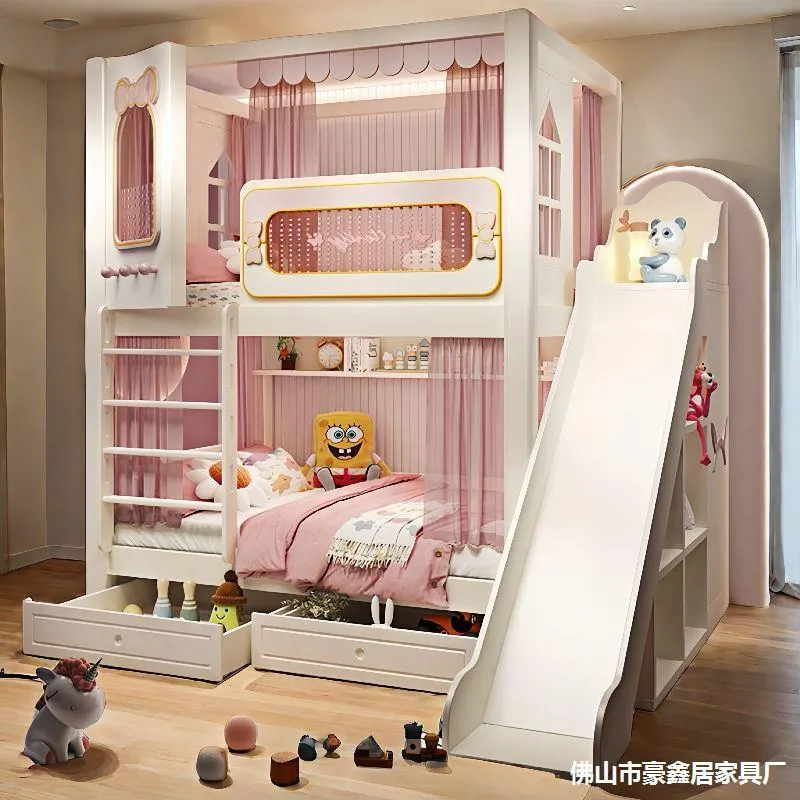 Solid  High and Low Two Layer  - đánh giá và giá Bunk Bed With Stairs And Slide