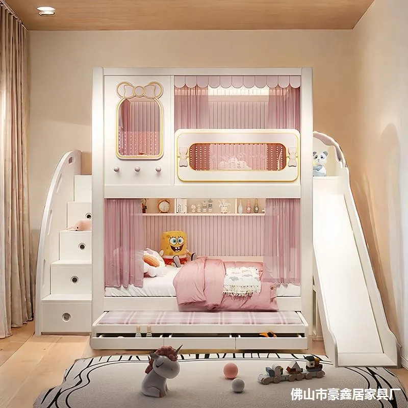 Solid  High and Low Two Layer  - đánh giá và giá Bunk Bed With Stairs And Slide