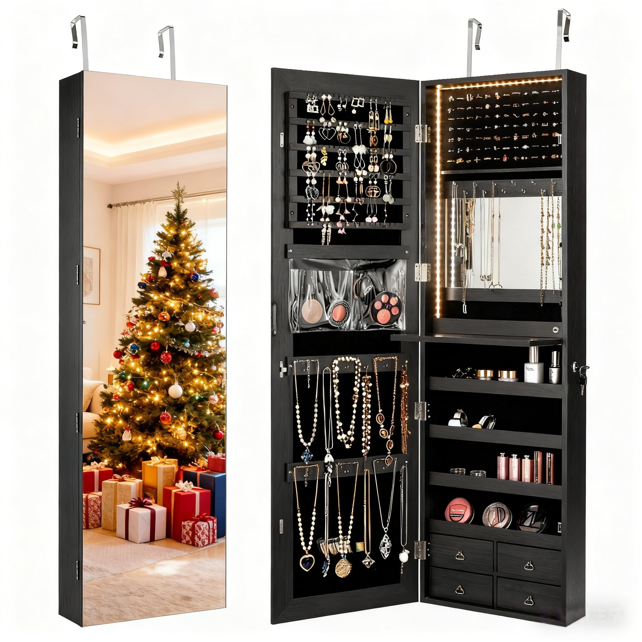 47” LED Jewelry Armoire, Door/ - đánh giá và giá Full Length Mirror Jewelry Armoire